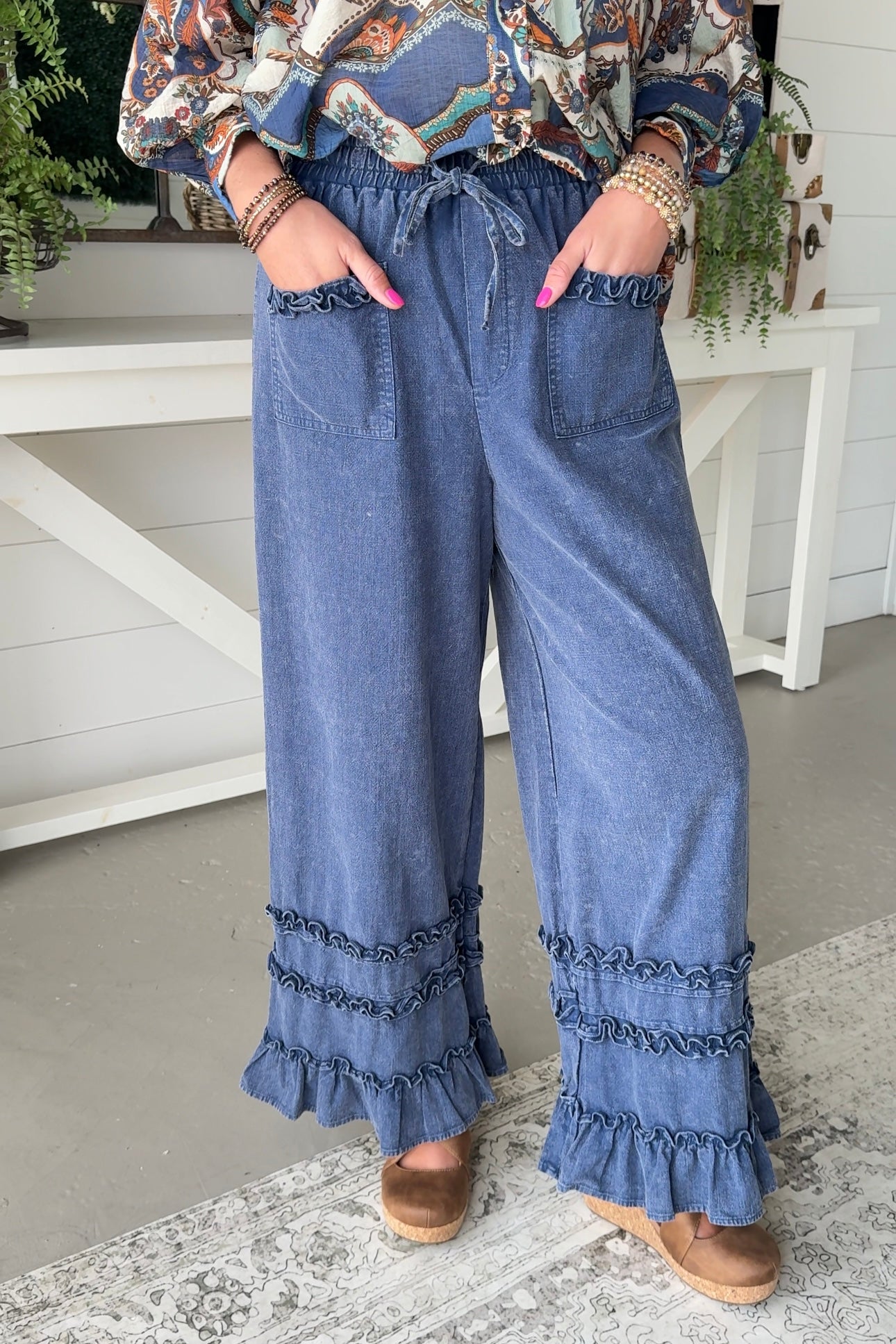 Frilled Ruffle Pants Denim – carol's boutique