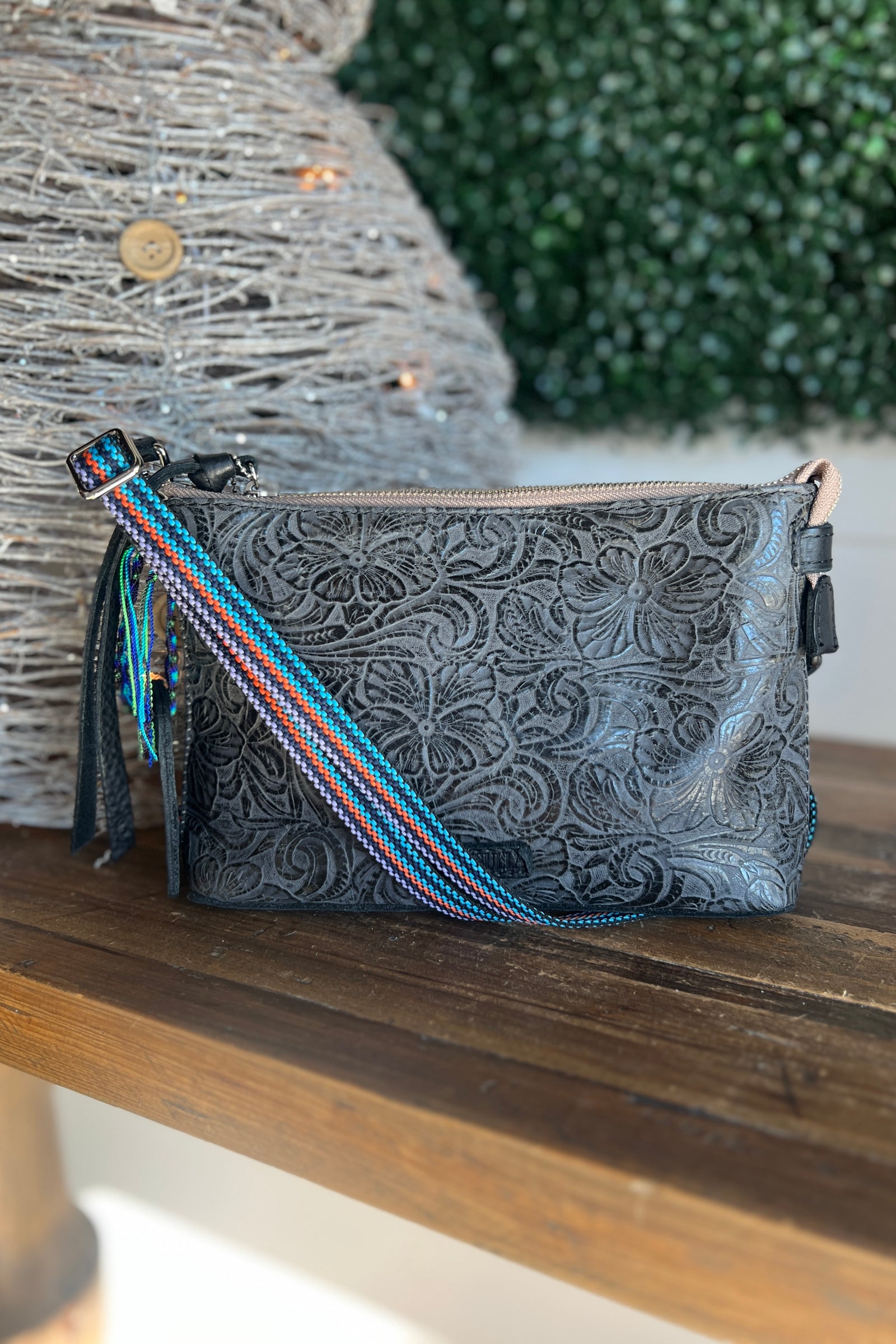 Consuela Steely Midtown Crossbody  carol's boutique One Size Steely Charcoal Tooled Leather 