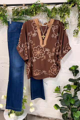 Saraland Top Brown by Umgee Shirts & Tops Umgee