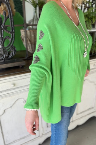 Pleating Heart Lime Green sweater Mina Rosa/Miss Carla