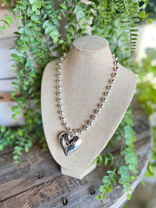 Puffed Heart Necklace Silver by Pink Panache Necklaces Pink Panache