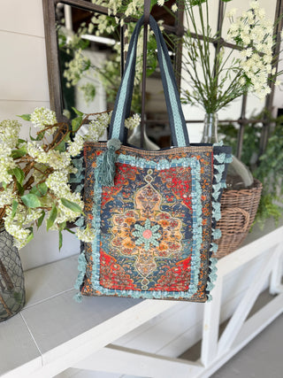 Gypsy Boho Tote Coral/Teal Tote K & K Interiors