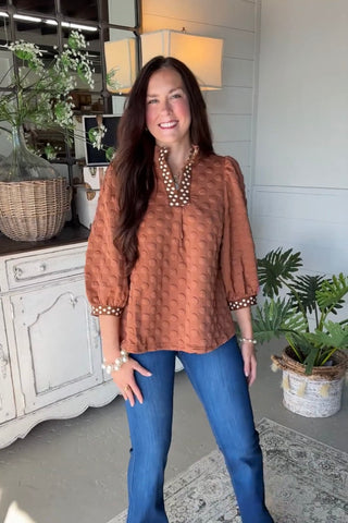 Peabody Top Brown by Umgee Shirts & Tops Umgee