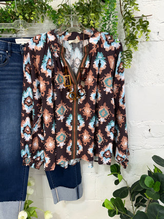Kaylene Top Brown by Umgee Shirts & Tops Umgee