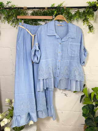 Showcase Linen Top Blue Shirts & Tops Miss Carla