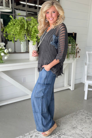 Tattered Stars Charcoal sweater Mello