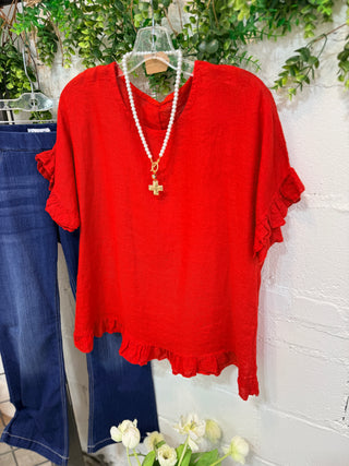 Emmie Linen Top Red Shirts & Tops Giada Fashion