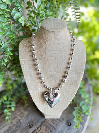 Puffed Heart Necklace Silver by Pink Panache Necklaces Pink Panache