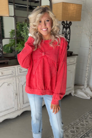 Waffle Bow Red Shirts & Tops J Her