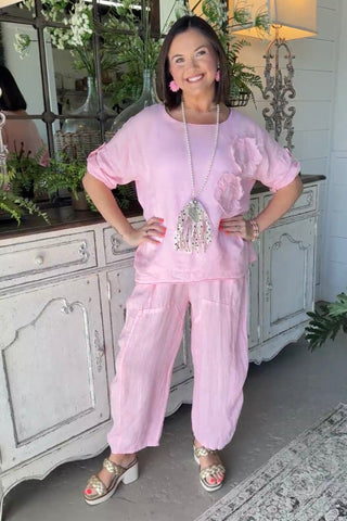 Hey Girl Linen Top Pink Shirts & Tops Miss Coco