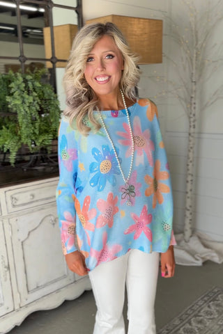 Daisy Dreamin Blue/Multi sweater OHLALA