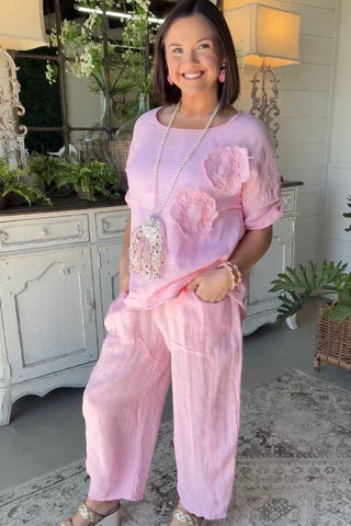 Hey Girl Linen Top Pink Shirts & Tops Miss Coco