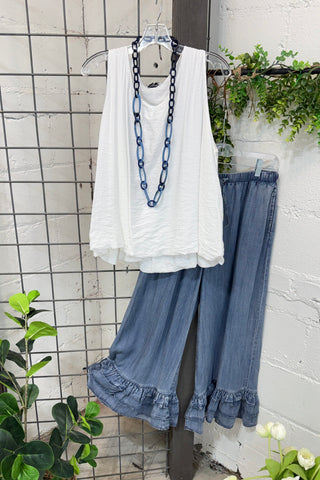 Downtown Top White Tank Top Acqua & Limone