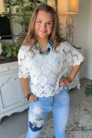 Seaside Flower Top White Sweater Original USA