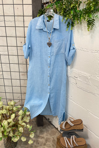 Farah Linen Long Dress Lt Blue Dresses 111% Lino