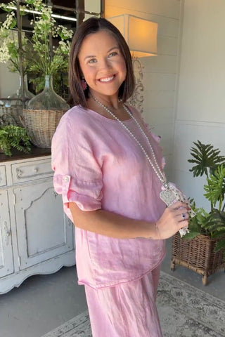 Hey Girl Linen Top Pink Shirts & Tops Miss Coco