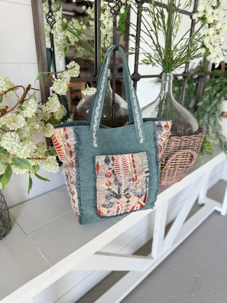 Expressions Boho Bag Teal Blue Tote K & K Interiors