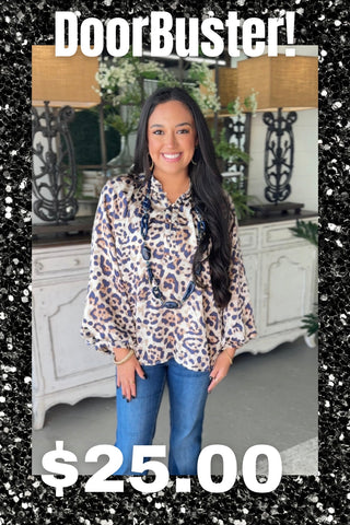 Uproar Taupe Leopard by Umgee Shirts & Tops Umgee