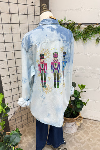 Holiday Denim Shacket Nutcrackers Shirts & Tops Raisin' Arrows