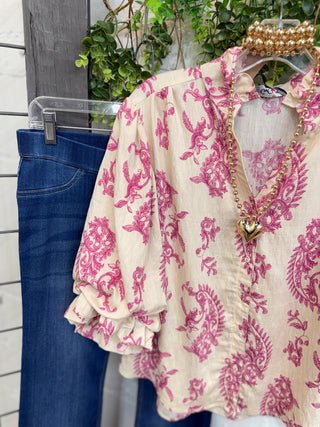 Sutton Top Ivory/Fuchsia Shirts & Tops Gigio