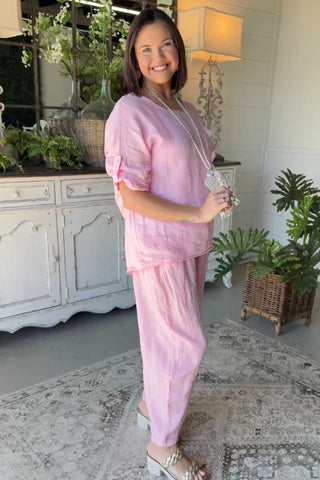 Hey Girl Linen Top Pink Shirts & Tops Miss Coco