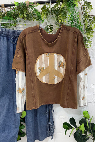 Peace Out Top Mocha by Easel Shirts & Tops Easel