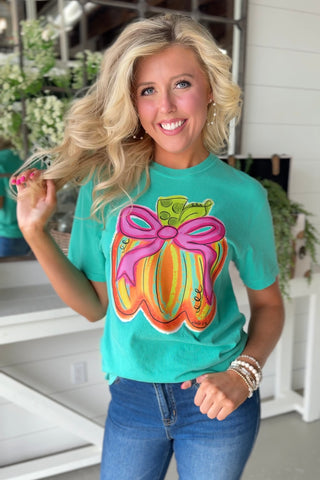 Pink Ribbon Pumpkin Tee Green Shirts & Tops Baxter & Me