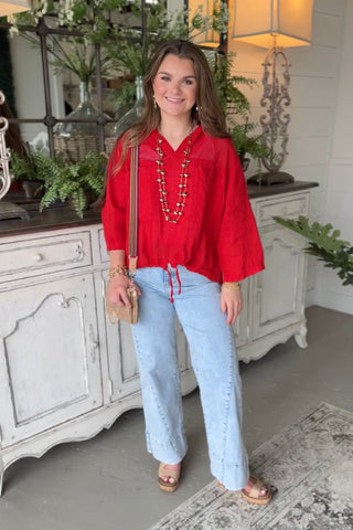 Show Off Linen Top Red Shirts & Tops Acqua & Limone
