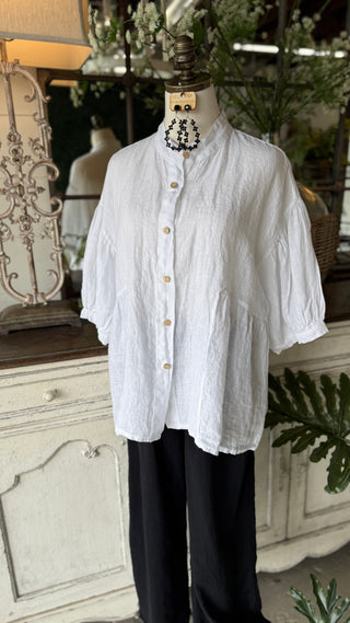 Stephanie Linen Top White