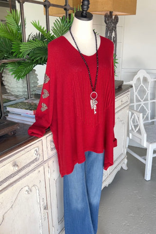 Pleating Heart Crimson sweater Mina Rosa/Miss Carla   