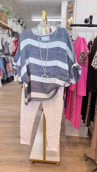 Alma Linen Top Navy Shirts & Tops Pol Clothing