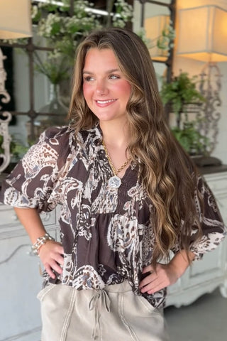 Coosa Top Brown by Umgee Shirts & Tops Umgee