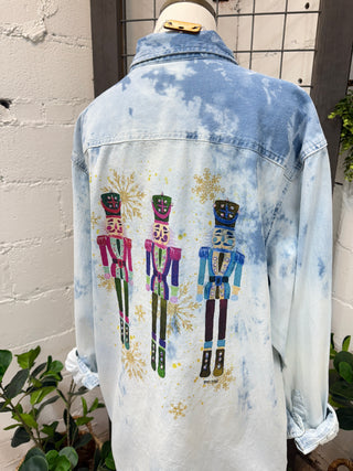 Holiday Denim Shacket Nutcrackers Shirts & Tops Raisin' Arrows