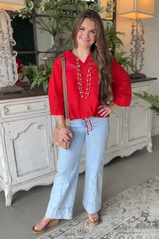 Show Off Linen Top Red Shirts & Tops Acqua & Limone