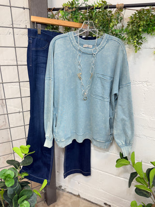 Landry Blue Grey Shirts & Tops Zenana