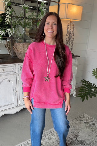 Ripples Top Hot Pink Sweatshirt Zenana