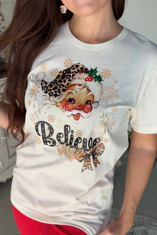 Leopard Santa Tee Natural T Shirt The Crystal Ranch