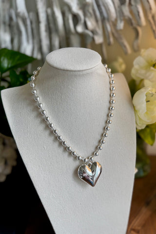 Puffed Heart Necklace Silver by Pink Panache Necklaces Pink Panache