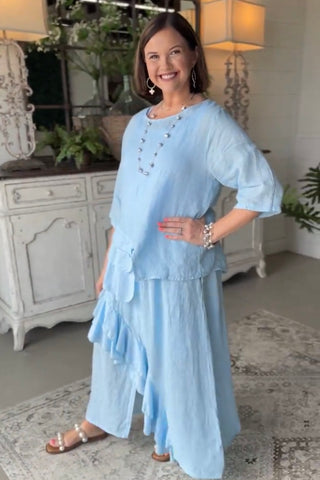 Adeline Linen Top Lt Blue Shirts & Tops Acqua & Limone