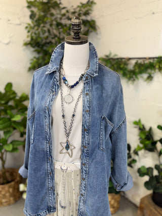 Go West Washed Chambray Shirts & Tops Blu Pepper