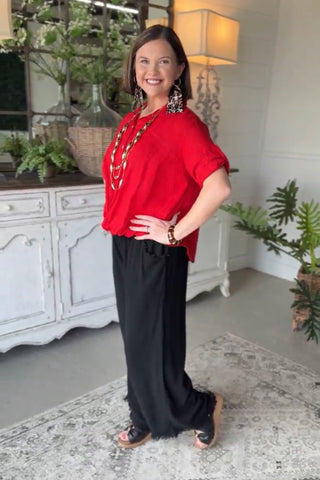 In A Twist Linen Top Red Shirts & Tops Acqua & Limone