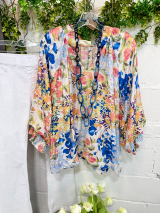 Flirty Florals Top Blue Mix Shirts & Tops Umgee