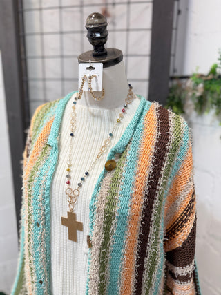 Line Up Aqua/Peach sweater Easel