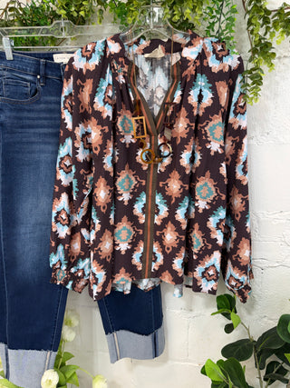 Kaylene Top Brown by Umgee Shirts & Tops Umgee