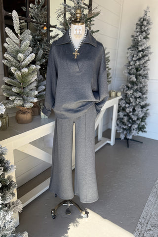 Abby Scuba Set Charcoal Top & Pant Set Zenana