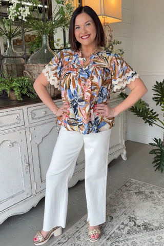 Langley Top Taupe/Blue Shirts & Tops Oddi