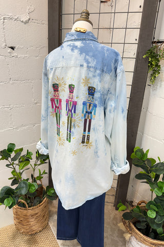 Holiday Denim Shacket Nutcrackers Shirts & Tops Raisin' Arrows