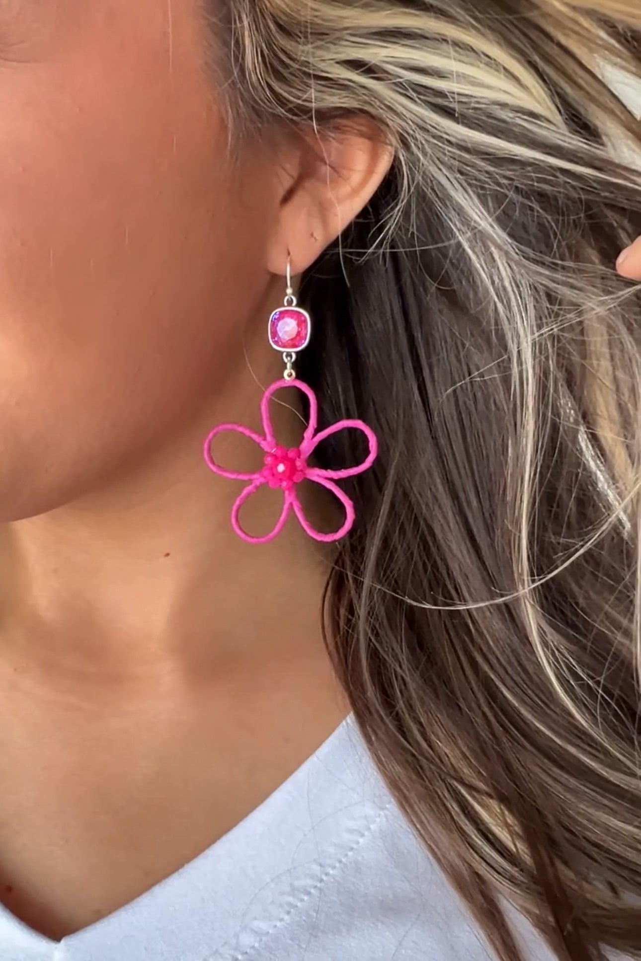 Blooming Earrings  Pink Panache One Size Hot Pink/Crystal/Flower 