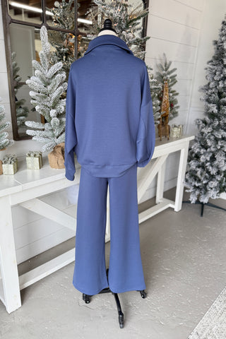 Abby Scuba Set Blue Indigo Top & Pant Set Zenana