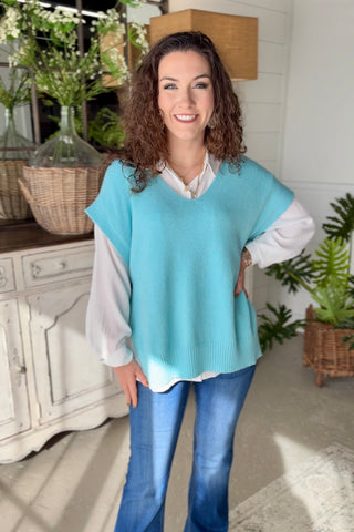 Side Stitch Sweater Aqua sweater Miss Carla